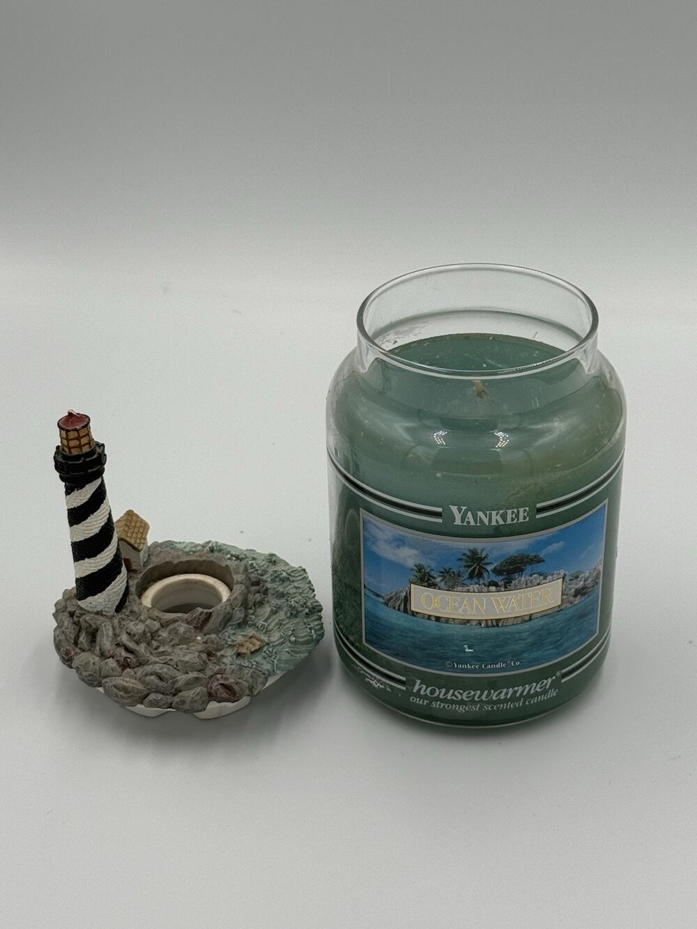 Rare Yankee Candle Ocean Water 22oz Glass Jar Large Light Blue Vintage USA New